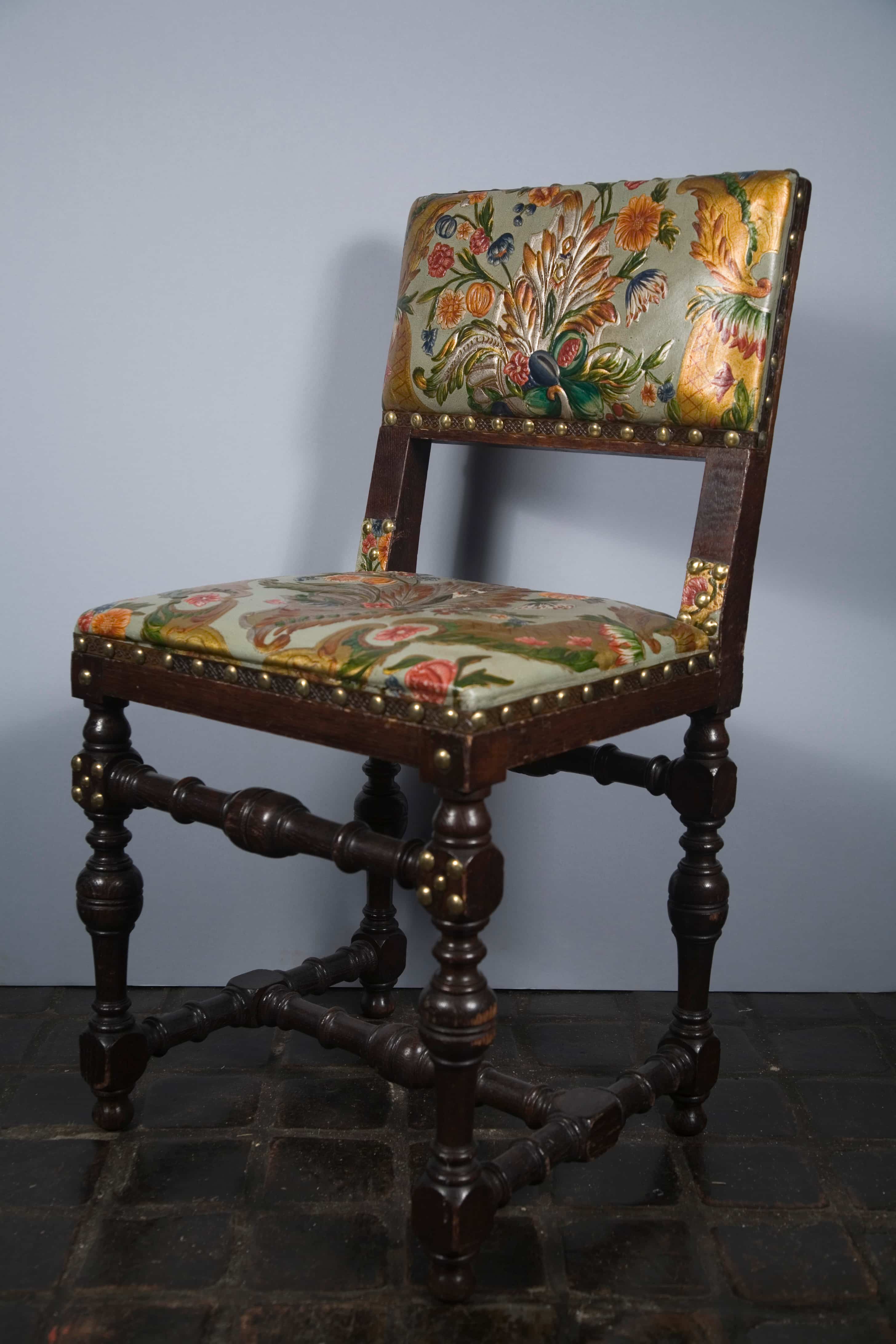 Gilt leather on a chair for Isabella Stewart Gardner Museum